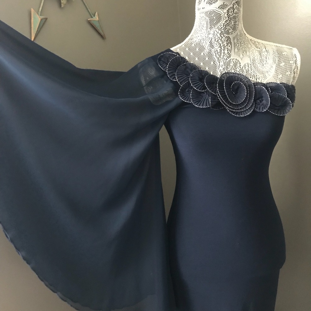 Navy One shoulder body con Dress